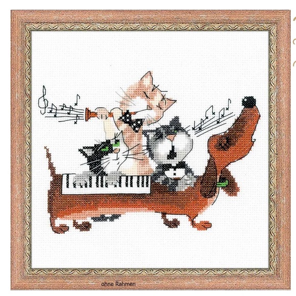 Cross Stitch Riolis Dachshund Blues Counted Kit Musical Cats Dog Piano DIY 2014 - Picture 2 of 7